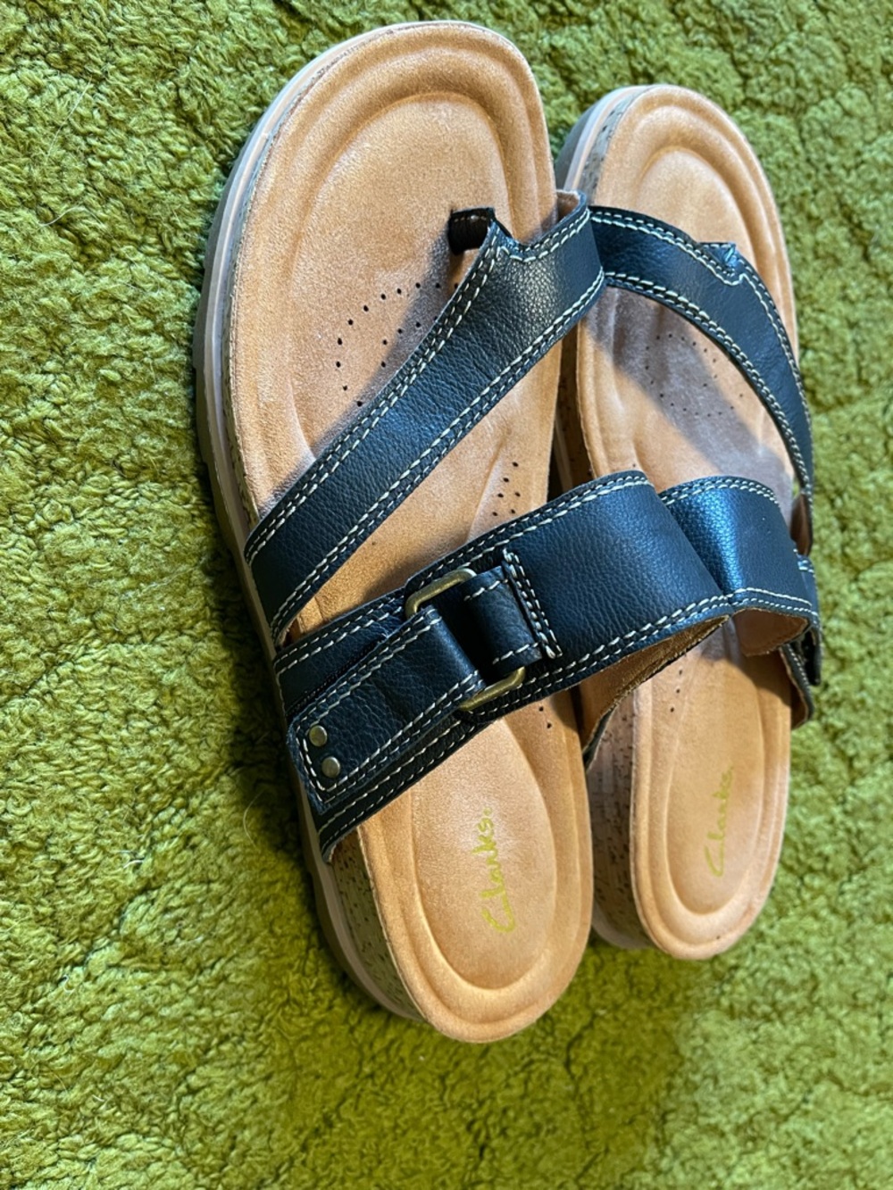 Clarks Women's Yacht Beach Sandal Black Leather Size 8